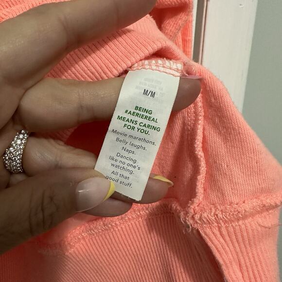 Aerie Sweatshirt Oversized Pullover Coral Size Medium Large Soft Stretchy V Neck - Picture 4 of 6
